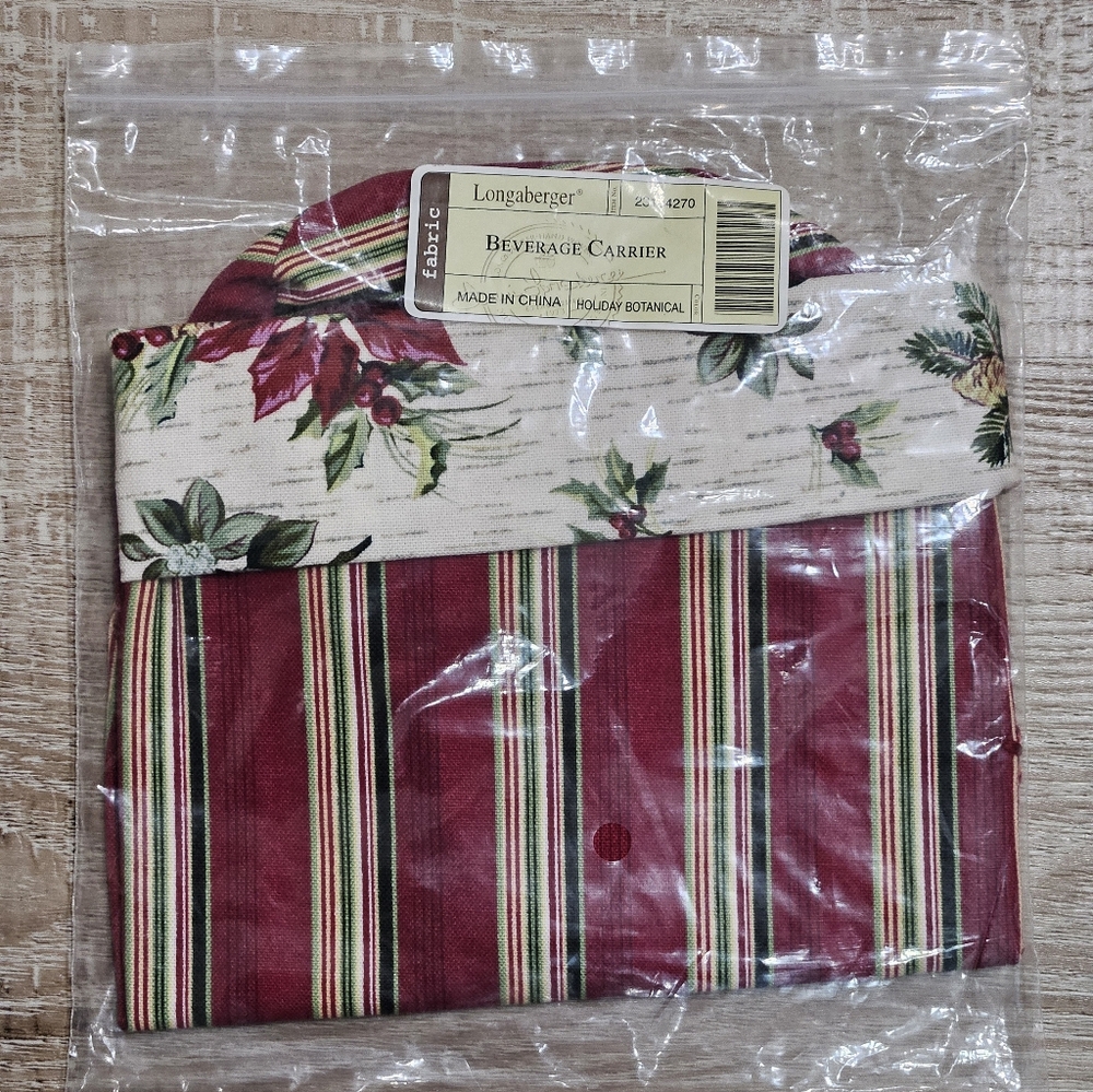 Longaberger Holiday Botanical Beverage Carrier Liner Fabric Wine Gift Bag